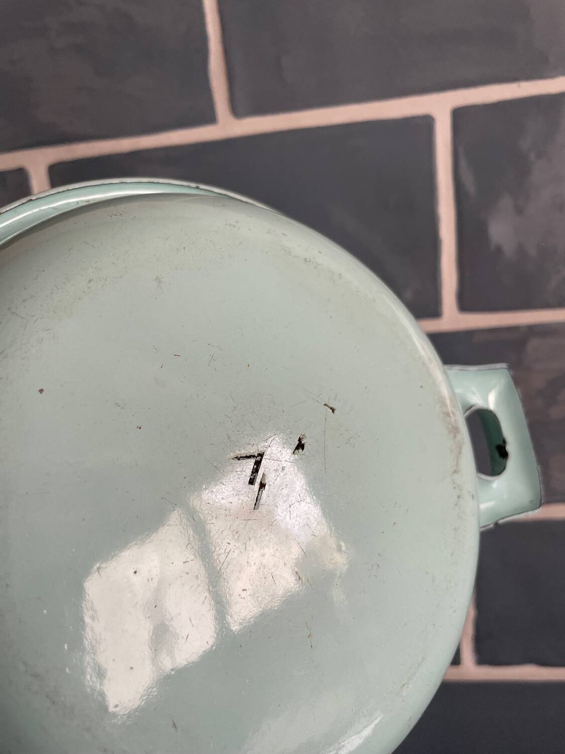 Egg dish in sky blue enameled sheet metal