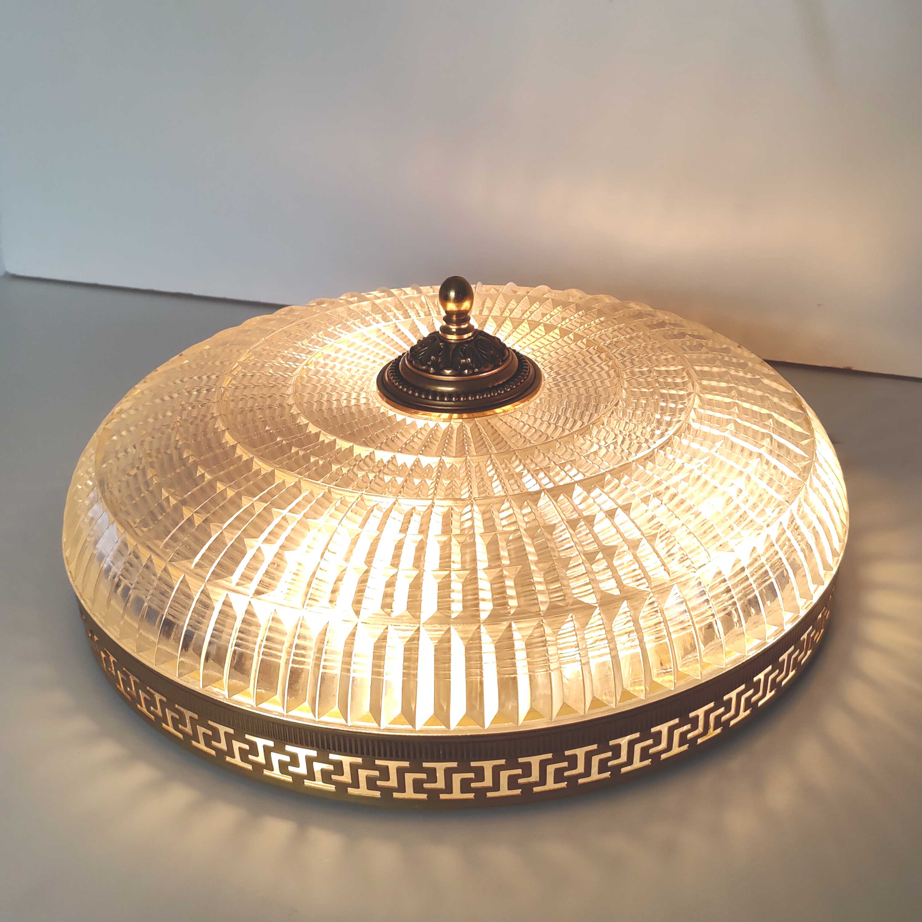 Ceiling lamp Lucien Gau glass and brass diameter 35cm