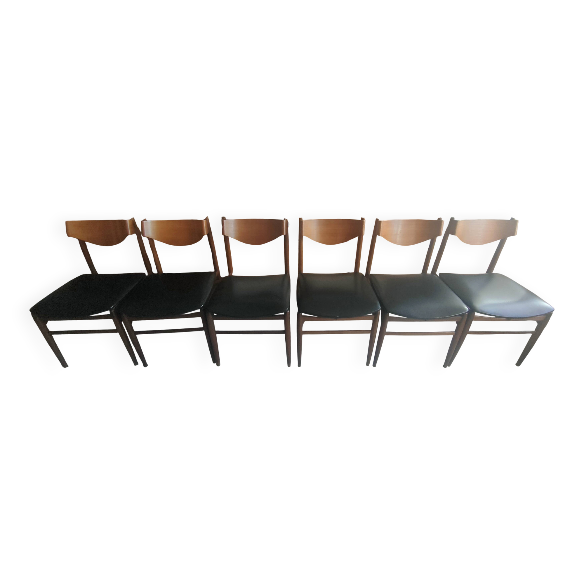 6 teak chairs, 1960s Scandinavian style, signed