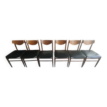 6 Chaises en teck, années 1960 style scandinave signées