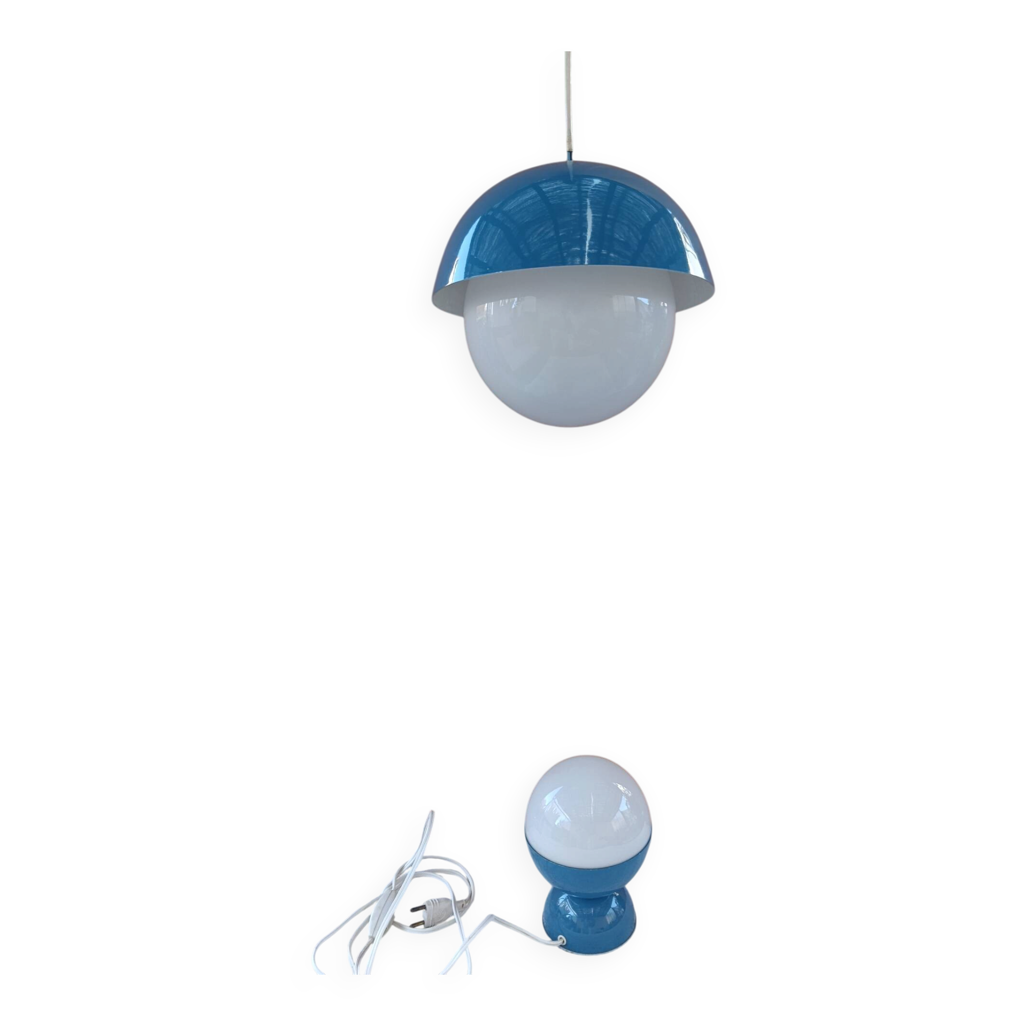 Blue and white suspension
