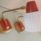 Pair of bedside lamps in structured white opaline and brass, vintage 60