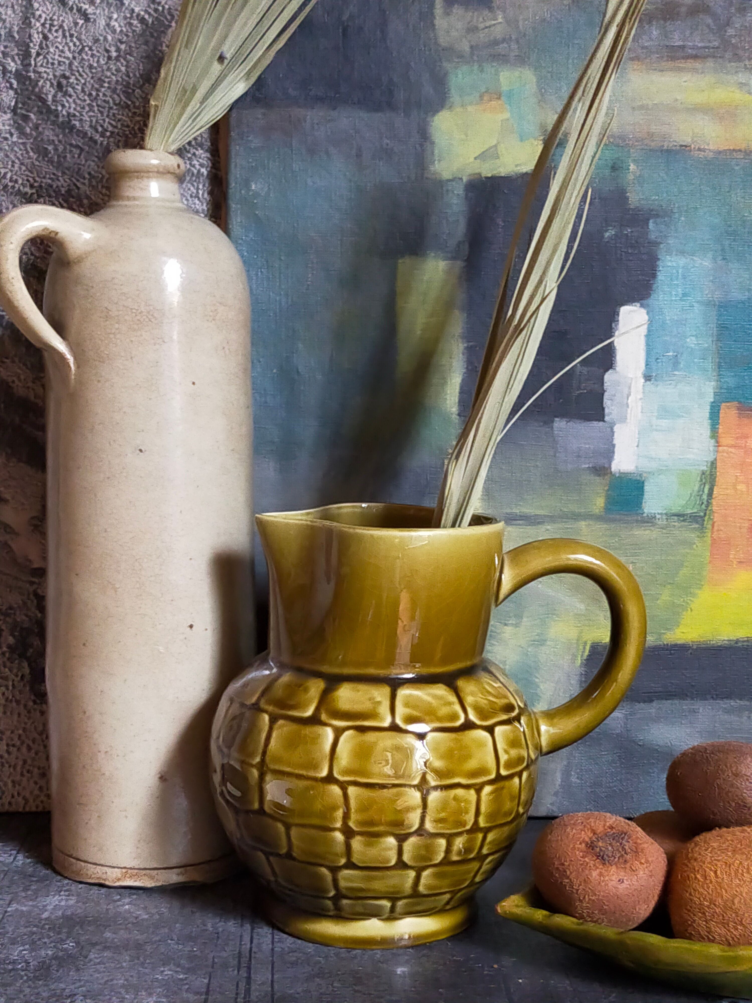Bistro pitcher in vintage Sarreguemines earthenware