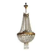 French Empire Style 3 Light Bronze Montgolfier Crystal Basket Chandelier