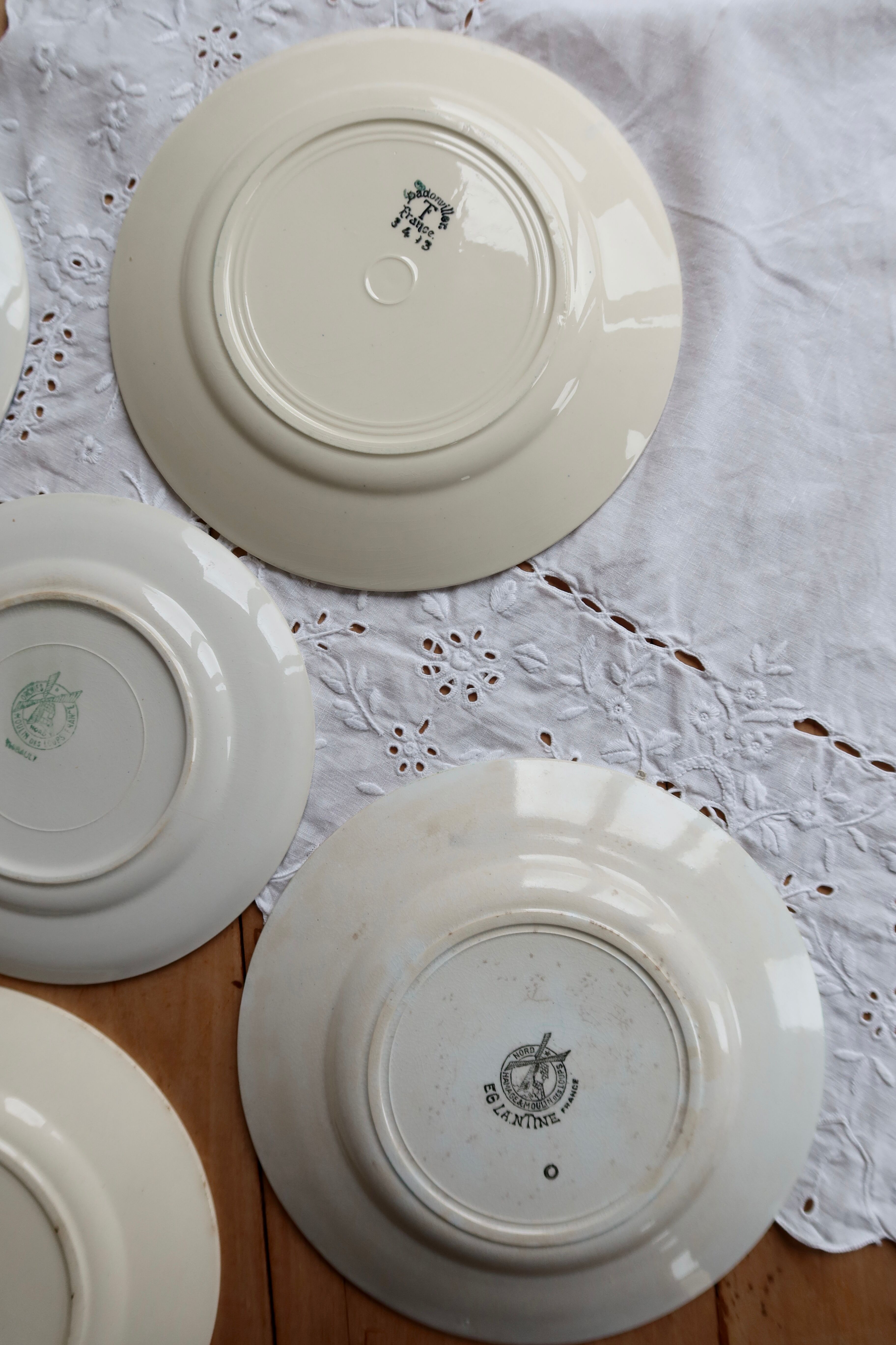 6 vintage mismatched blue and white earthenware dessert plates