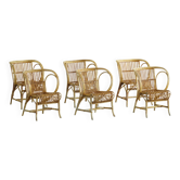 Style « Danish Modern », lot de 6 chaises de salle à manger en bambou et rotin, par Robert Wengler, années 1930