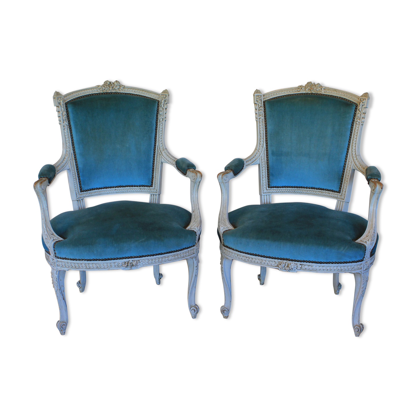 Patinated Louis XV style armchairs (pair or individual)