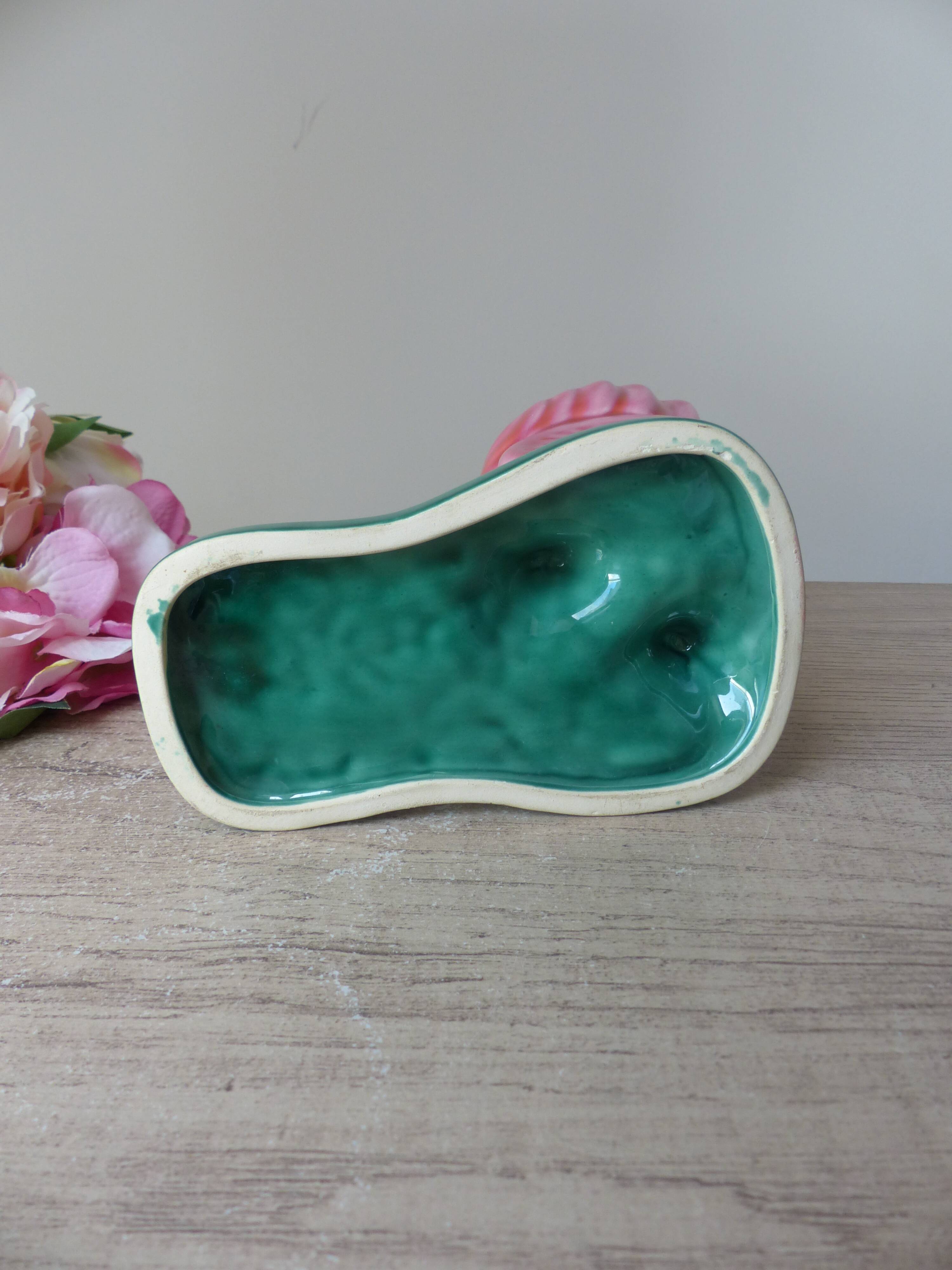 Pot, vase, small doe fawn planter pulling a vintage ceramic cart