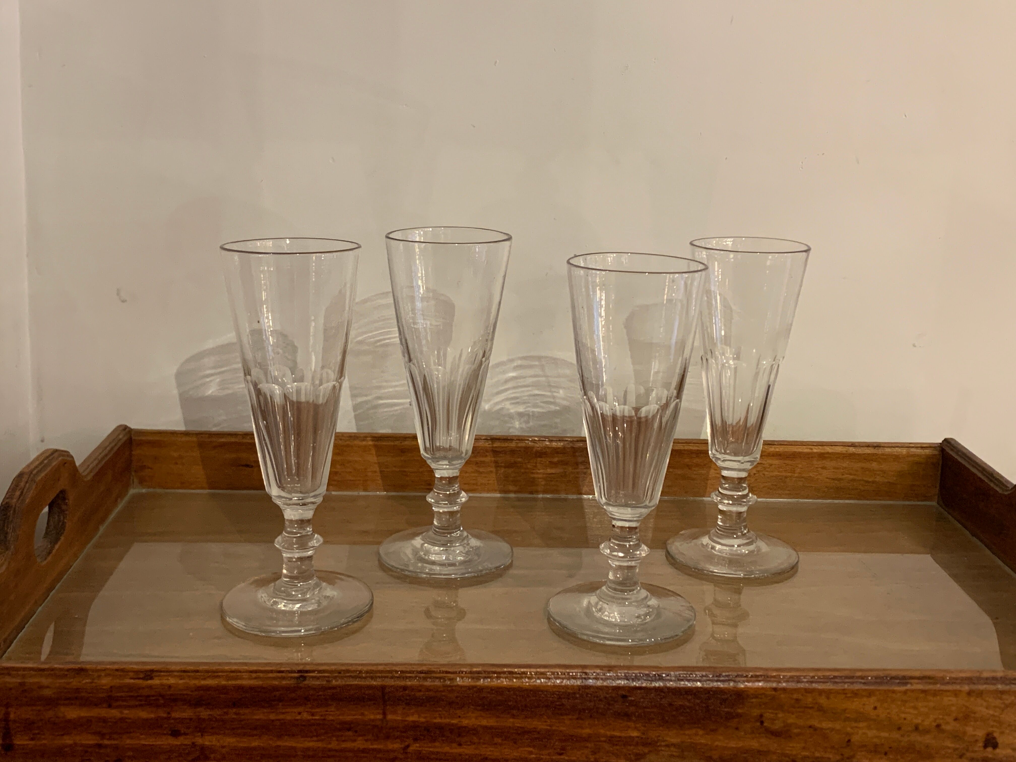 Old wooden and glass tray