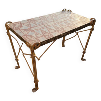 Console de Style "Mediterranean Industrial" – Fer Forgé et Plateau à Motif