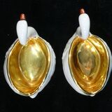 Pair of salters in limoges porcelain white swans