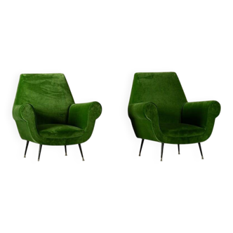 Green velvet armchairs by Gigi Radice, Italy 1950s set of 2