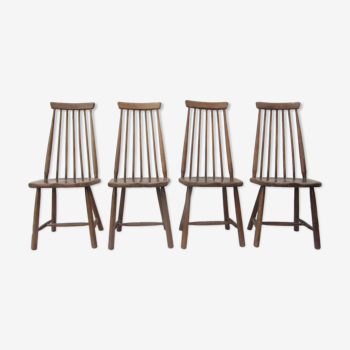 Scandinavian solid wooden high back spindle chairs, set of 4