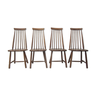Scandinavian solid wooden high back spindle chairs, set of 4