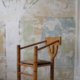 Carved monk's chair in solid oak, Wabi Sabi, Swedish, early 20th century.