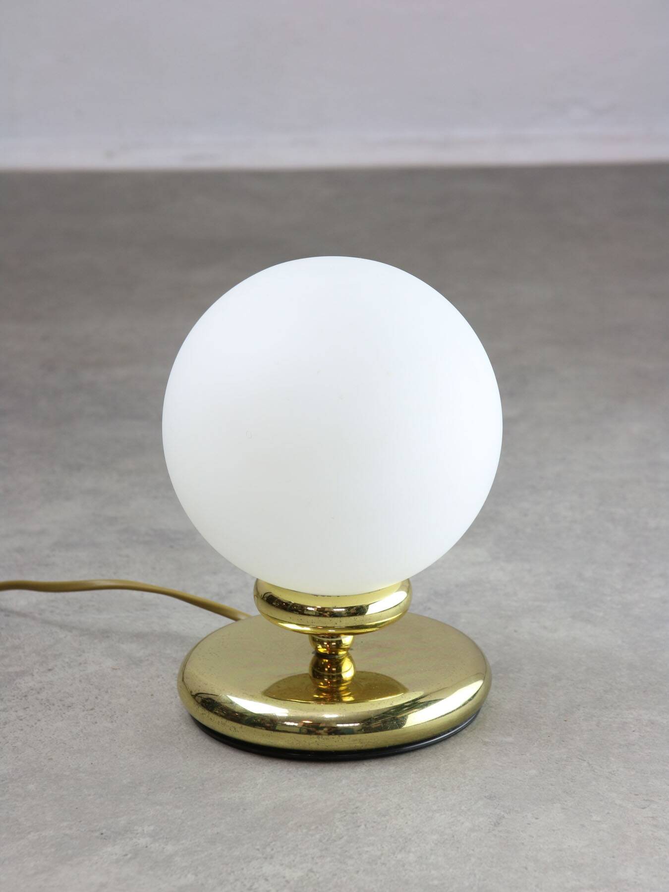 Vintage Golden Italian Metal and Opaline Table Lamp, 80s