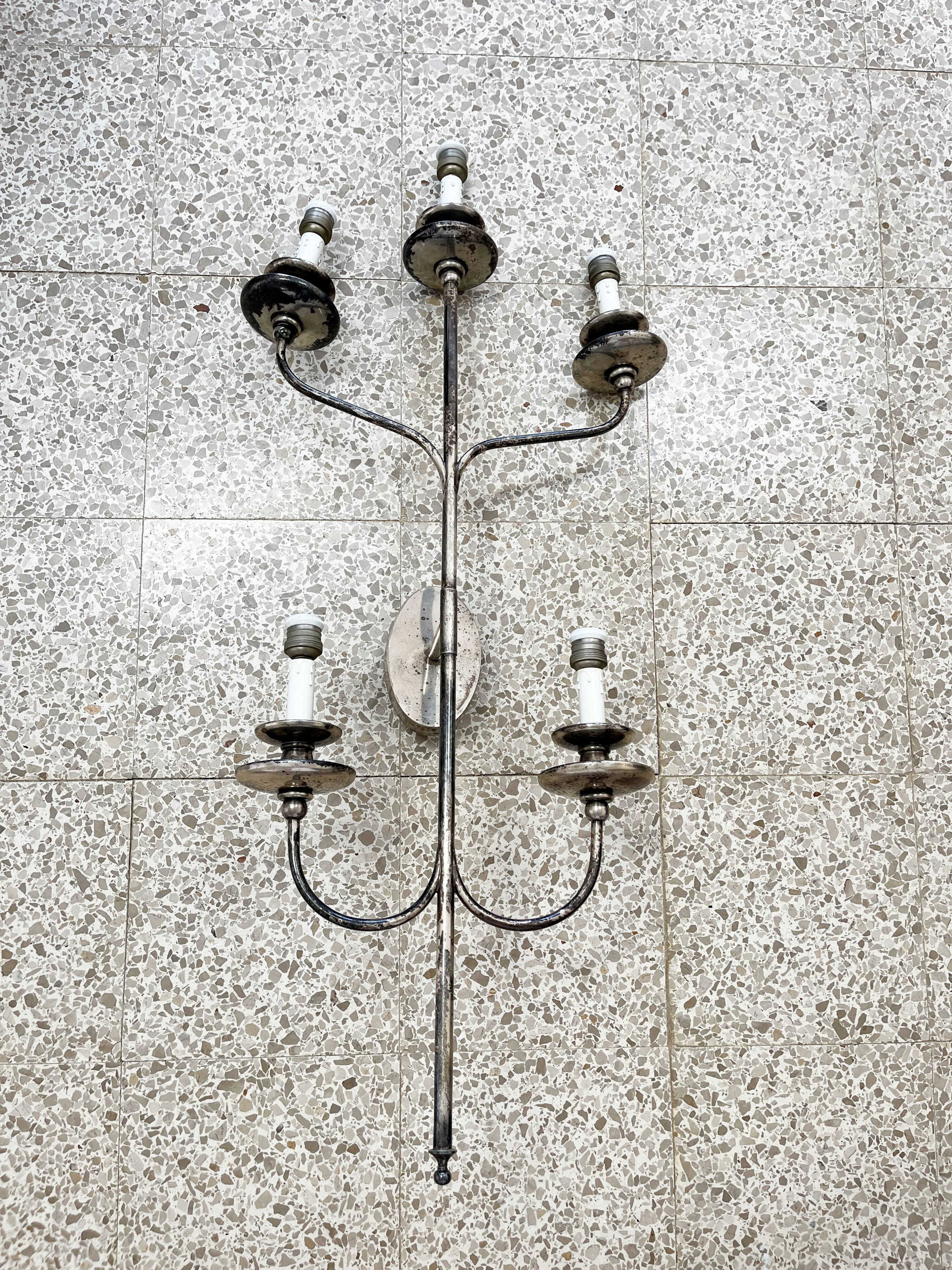 Large metal wall chandelier 1950s