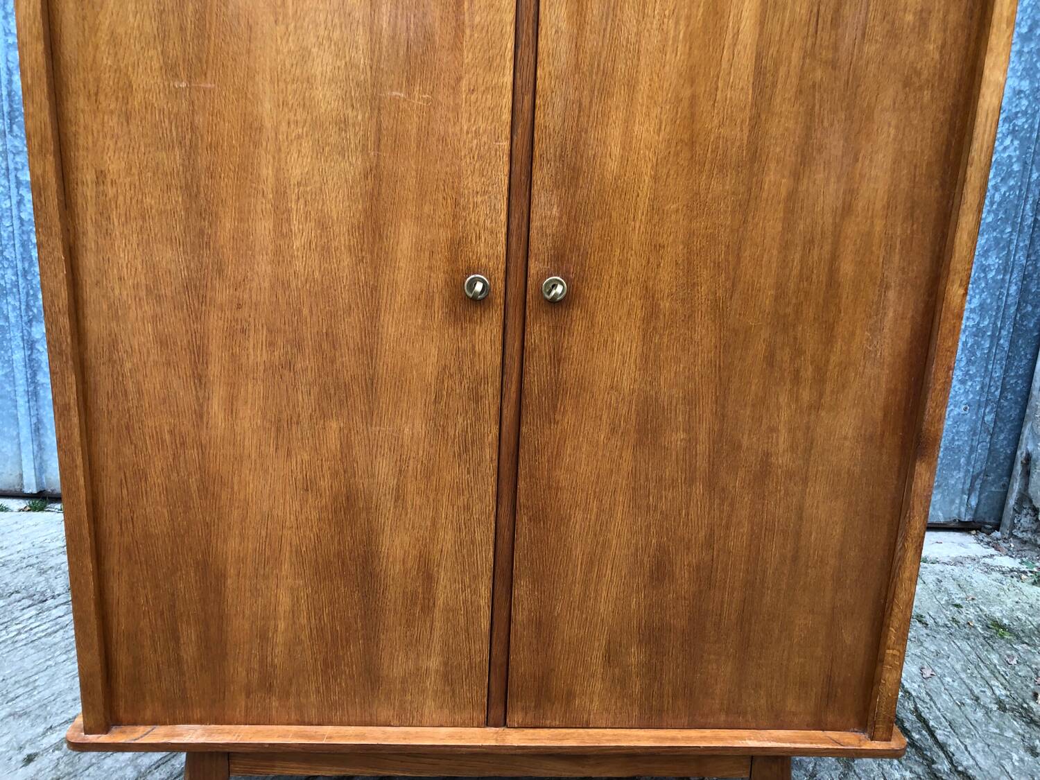 Vintage wardrobe with 2 doors and compass legs, made of oak plywood