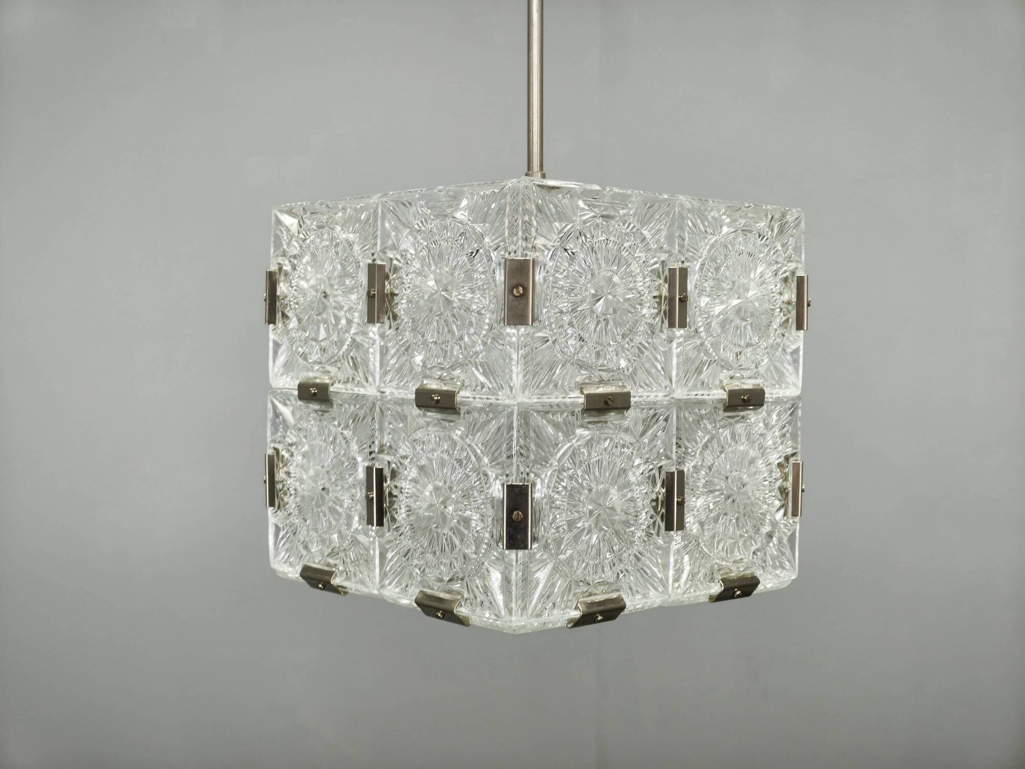 1970s Kamenicky Senov Czech Crystal Glass and Chrome Pendant Light