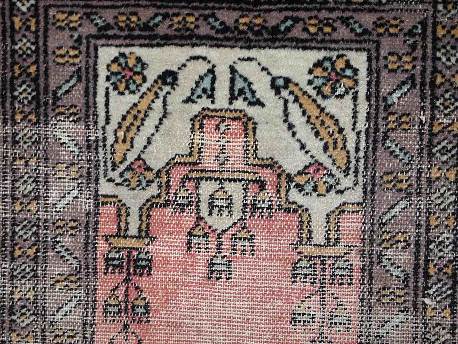 Vintage carpet uzbek bukhara handmade 46cm x 56cm 1950s, 1c765