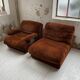 Pair 70s brown velvet armchairs