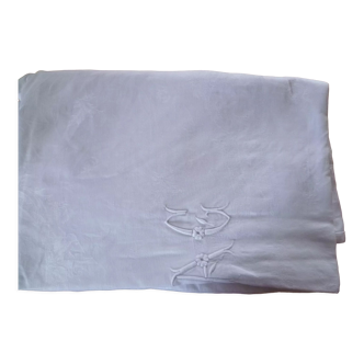 Nappe blanche coton brodée avec monogramme AG