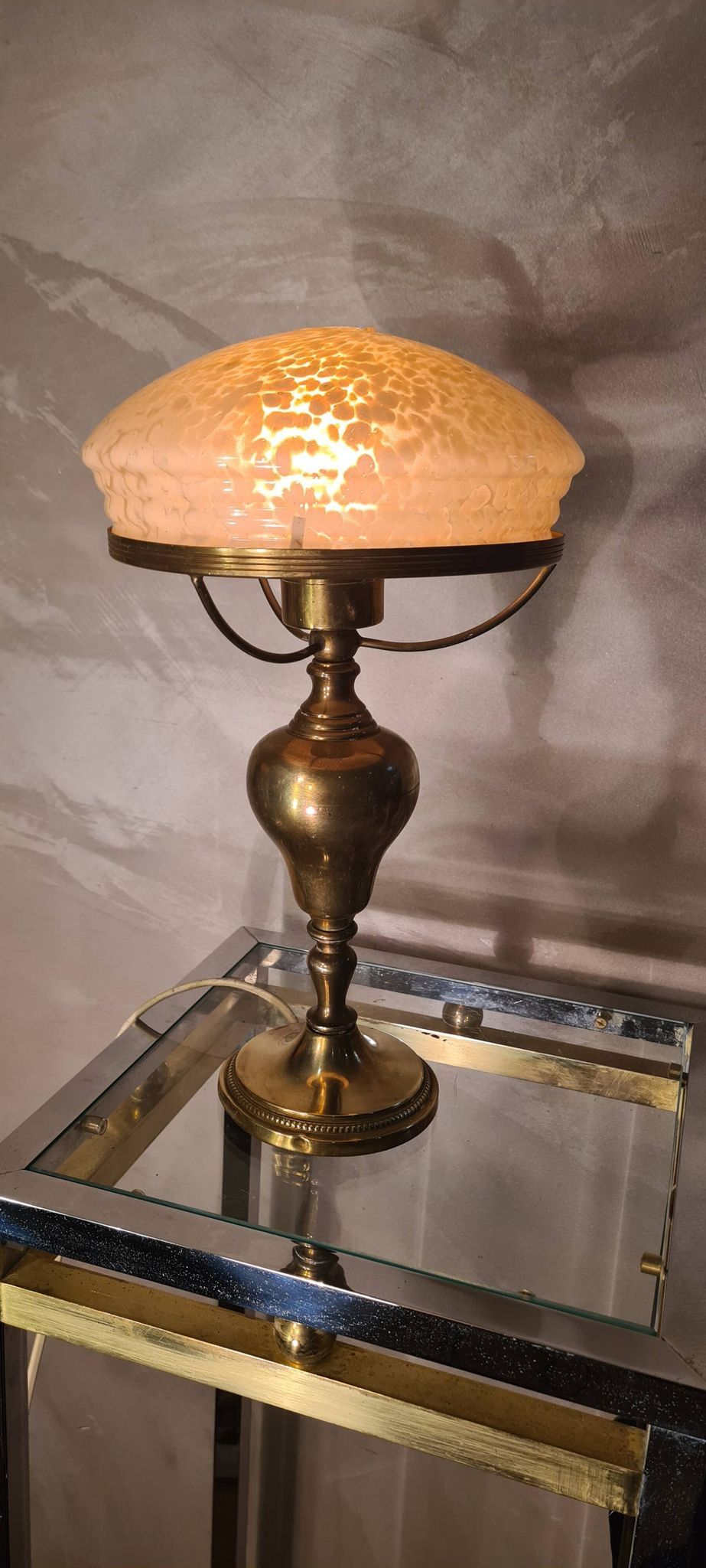 Brass lamp 1930, clichy glass lampshade 35x20, slight mark of use