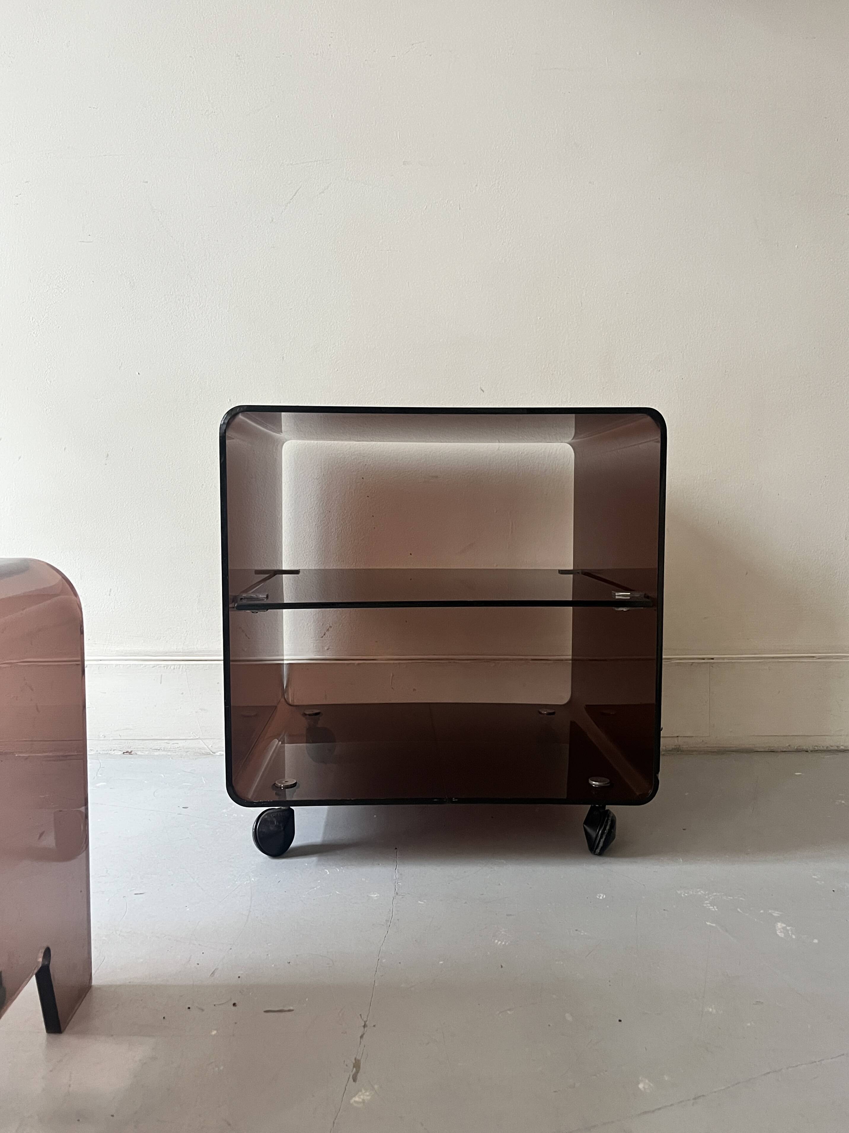 side table / bedside table in smoked plexiglass, Dumas for Roche Bobois 1970