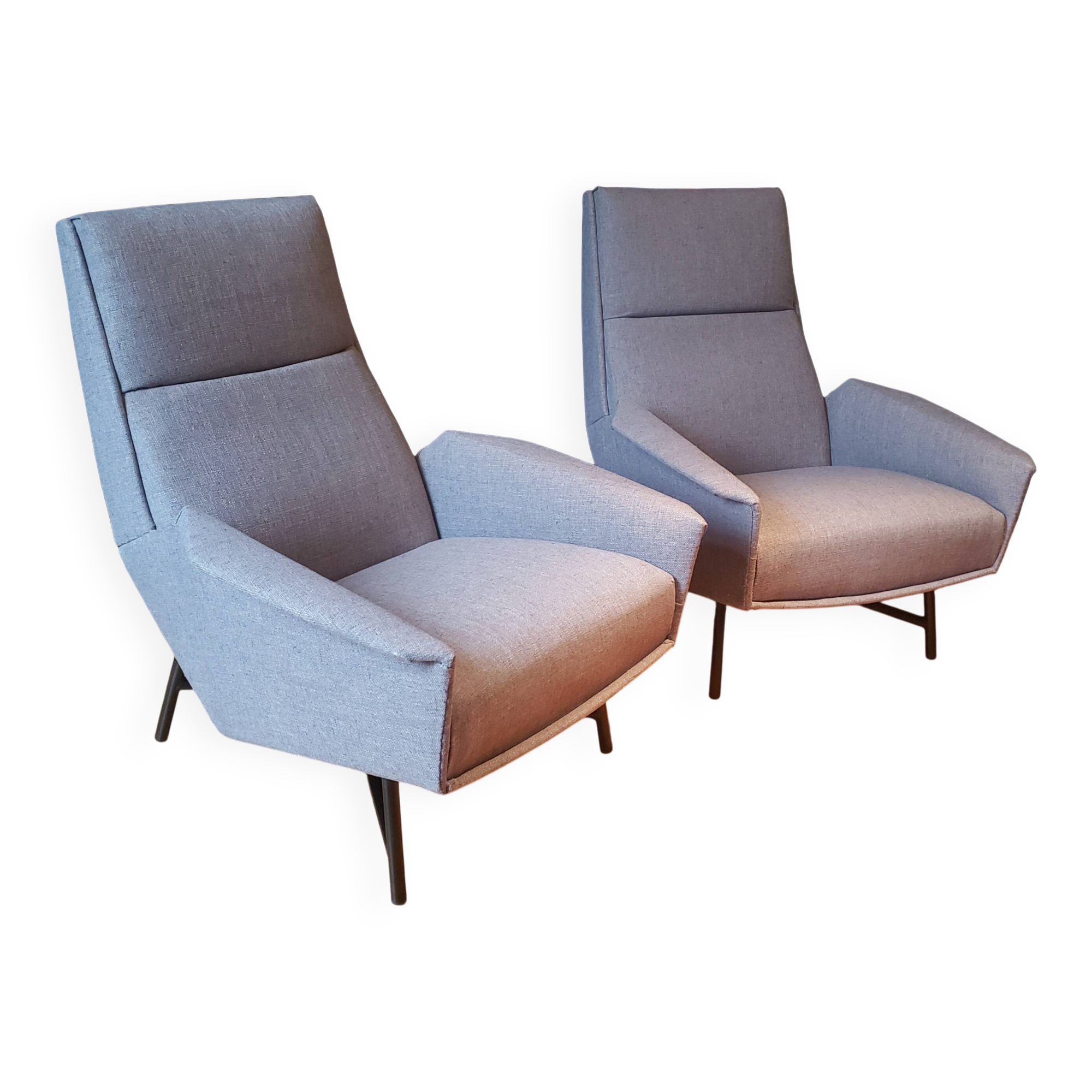 Pair of Guy Besnard armchairs, France 1960, new fabric