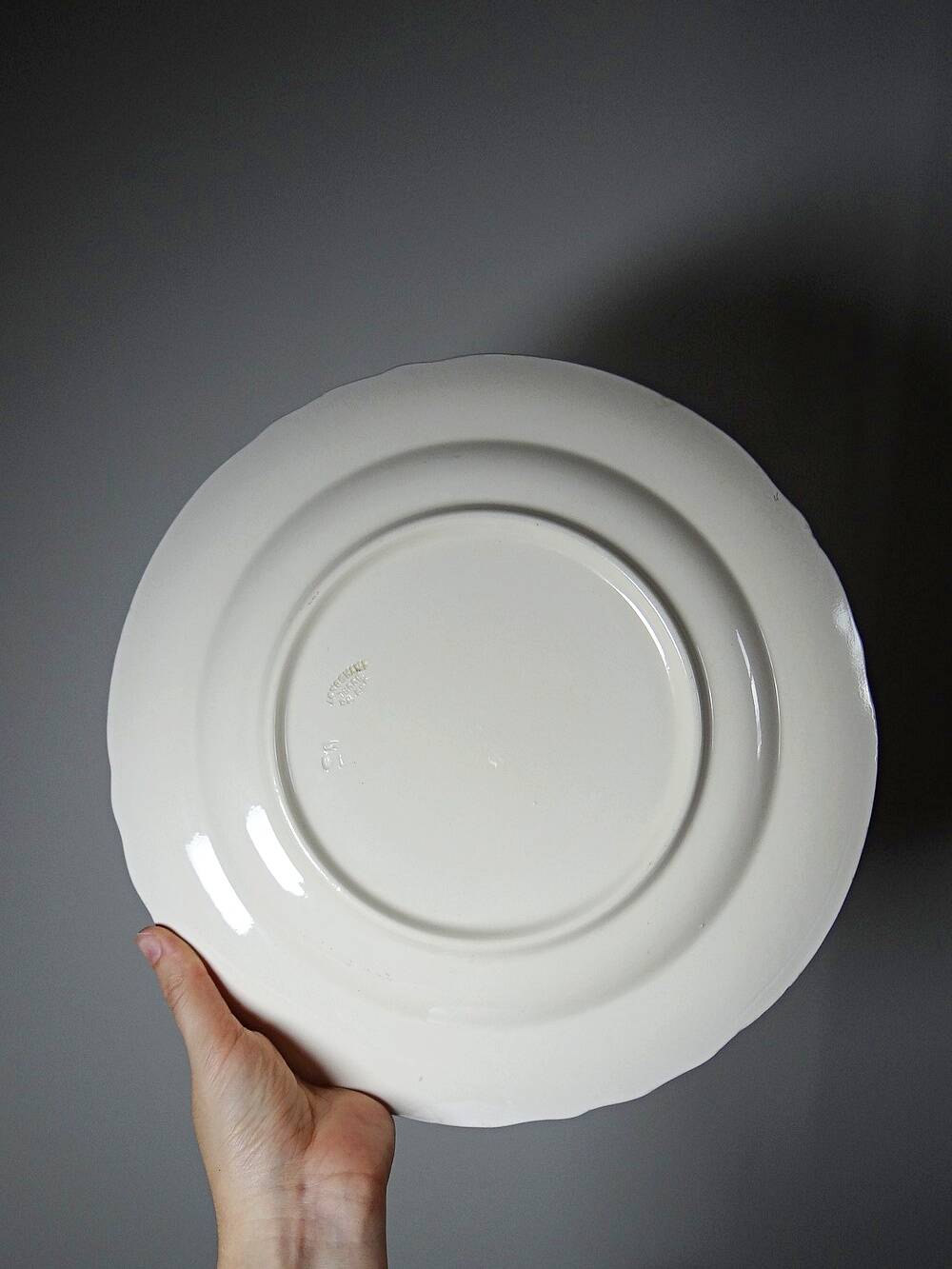 Plat de service ancien Longchamp Pâquerettes terre de fer polychrome XIXe