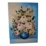 Still life painting bouquet of flowers vintage painted canvas classic decoration bohemian countryside