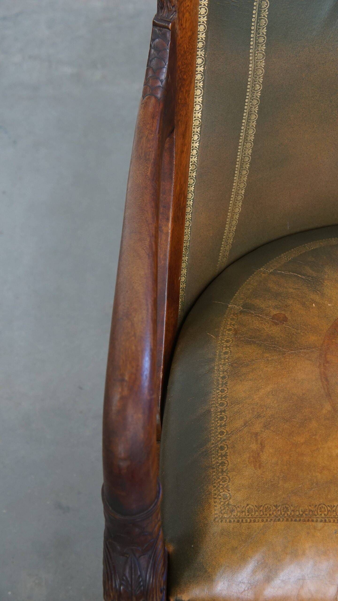 Leather and wooden Empire style side/desk chair from the early 20th century