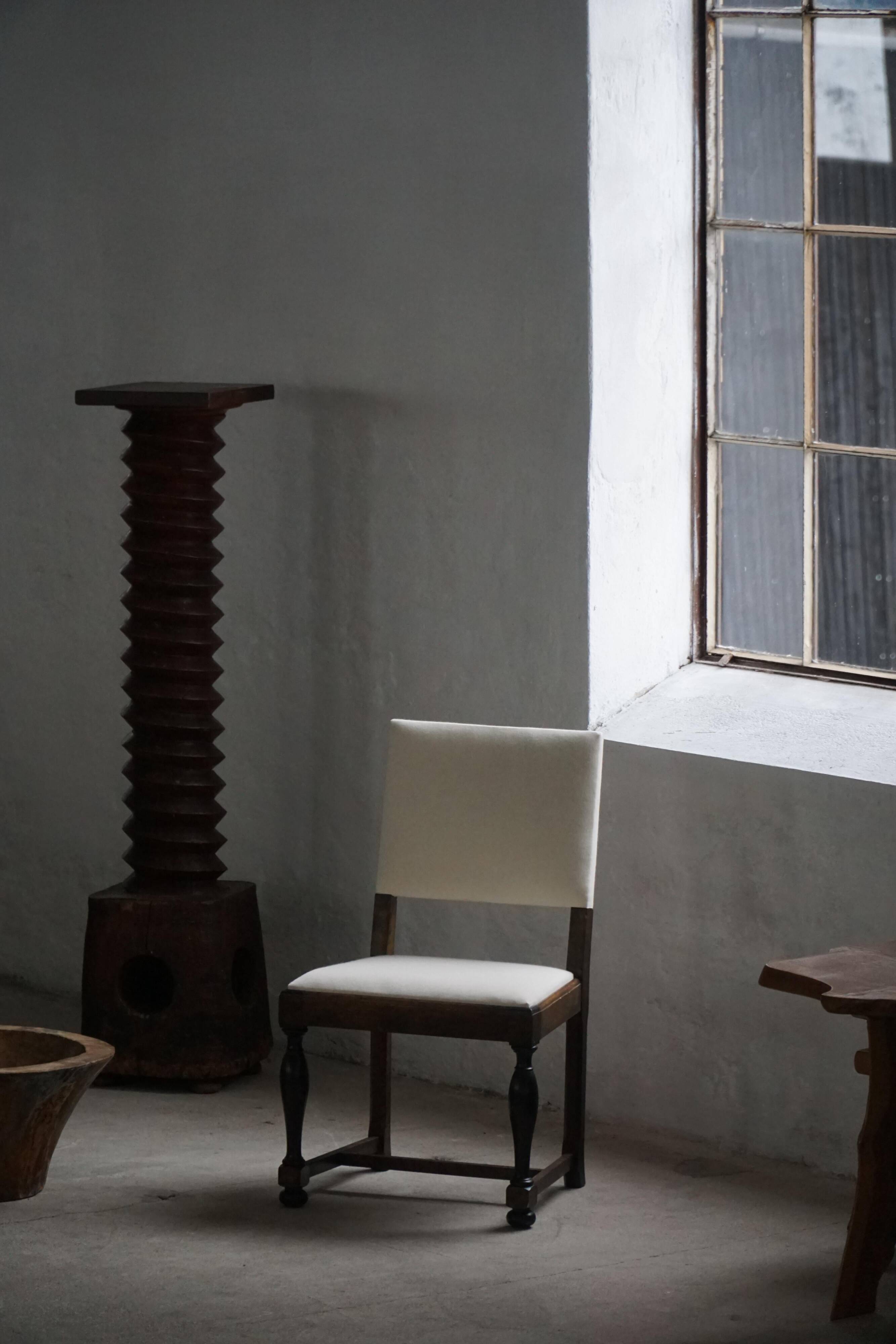 Set of 6 Swedish Grace dining chairs in birch with new upholstery, 1920s.