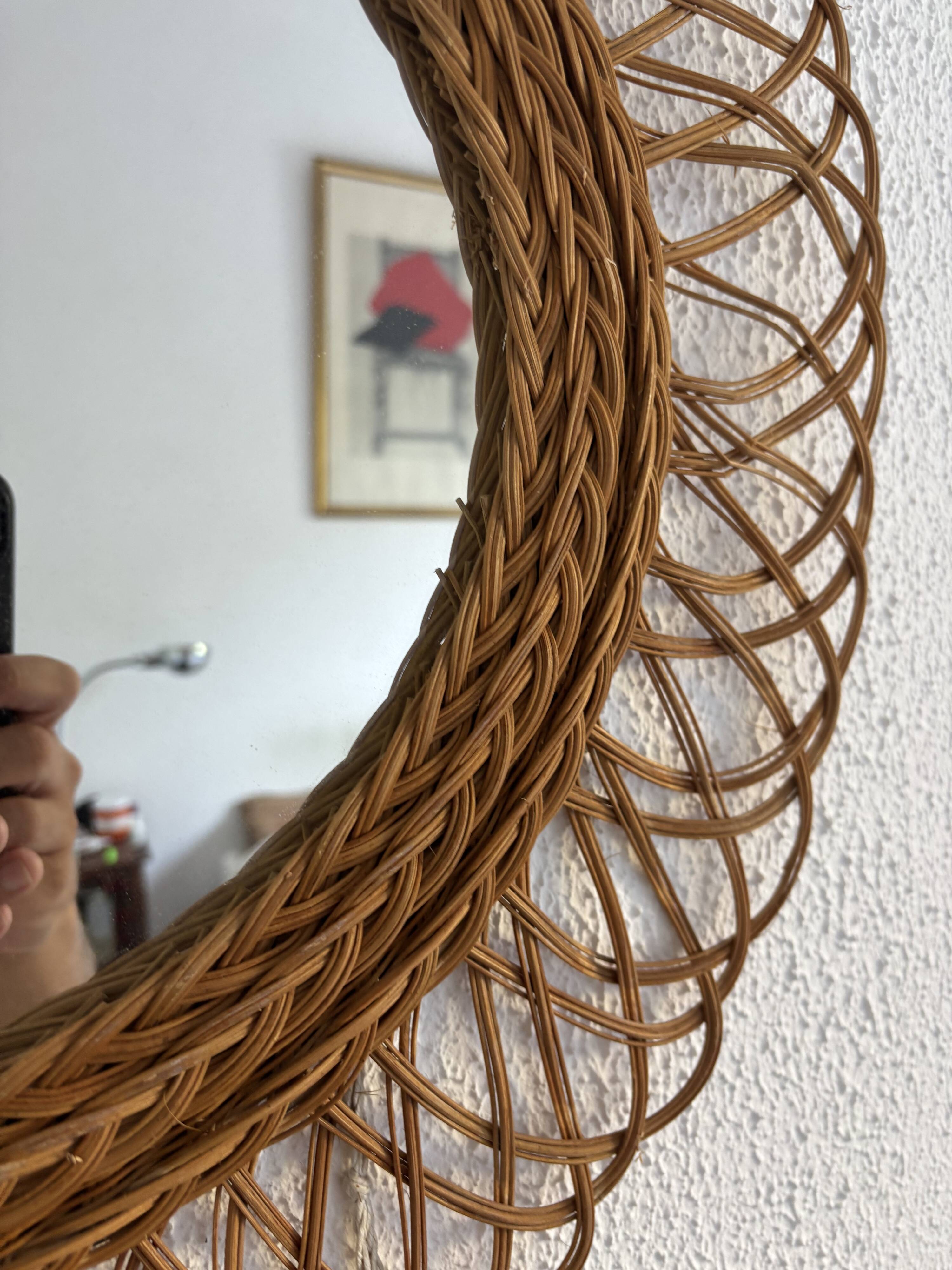 Vintage 1960 sun flower rattan wicker mirror - 68 x 58 cm