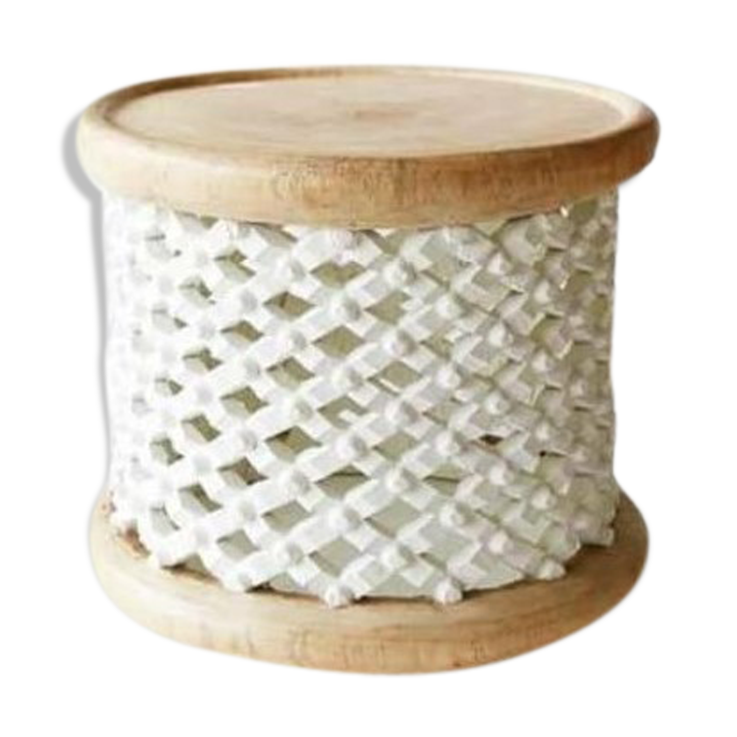 Natural white and brown wooden stool or bamileke stool or coffee table