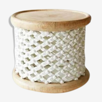 Natural white and brown wooden stool or bamileke stool or coffee table
