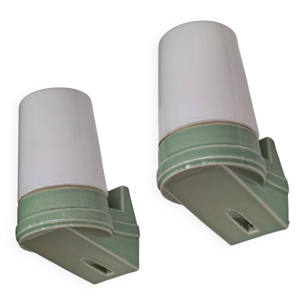 Paire d'appliques porcelaine verte IFO Bernadotte