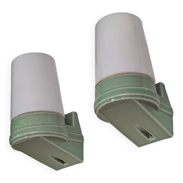 Paire d'appliques porcelaine verte  IFO Bernadotte
