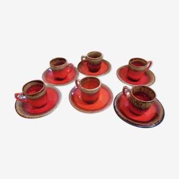 Coffee service, 6 cups and under cups ceramics of Vallauris years 50/60 Vintage