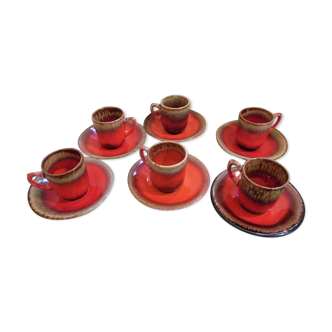 Coffee service, 6 cups and under cups ceramics of Vallauris years 50/60 Vintage