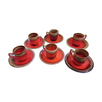 Coffee service, 6 ceramic cups and saucers from Vallauris 50s/60s Vintage
