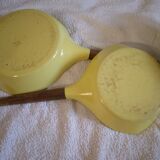 The Creuset cocotte Raymond Loewy enamelled yellow and 2 pans