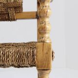 Ensemble de 2 fauteuils brutalistes espagnols en bois sculpté et tressé en jonc -