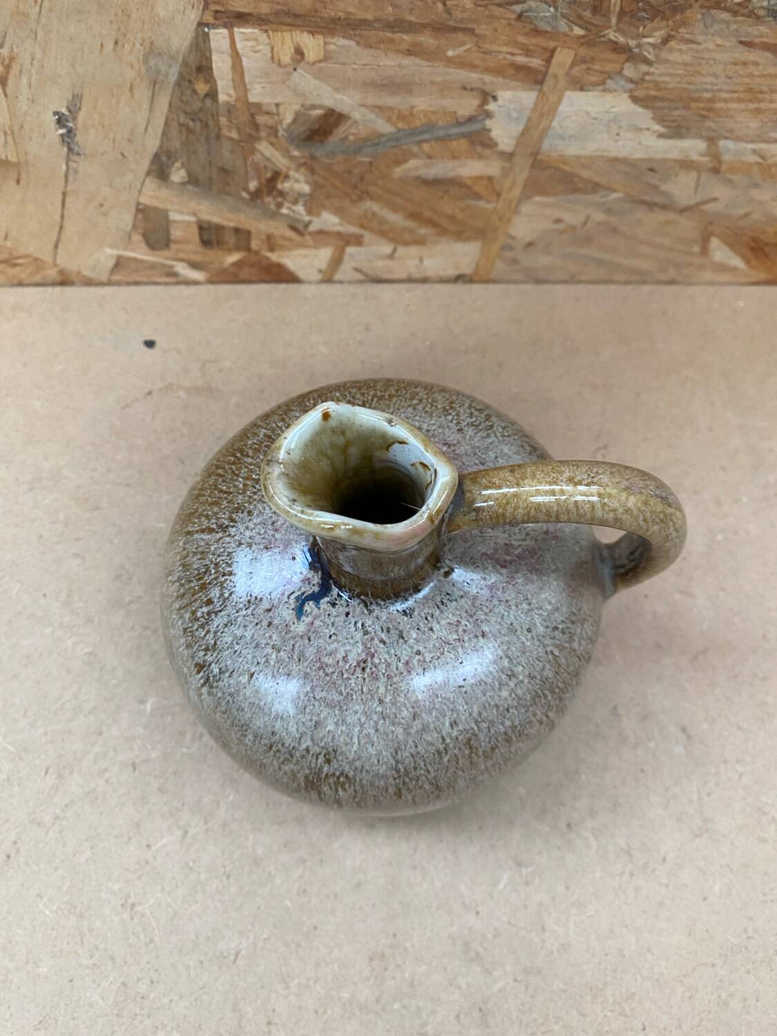 Antique glazed ceramic ball pitcher vintage drippings