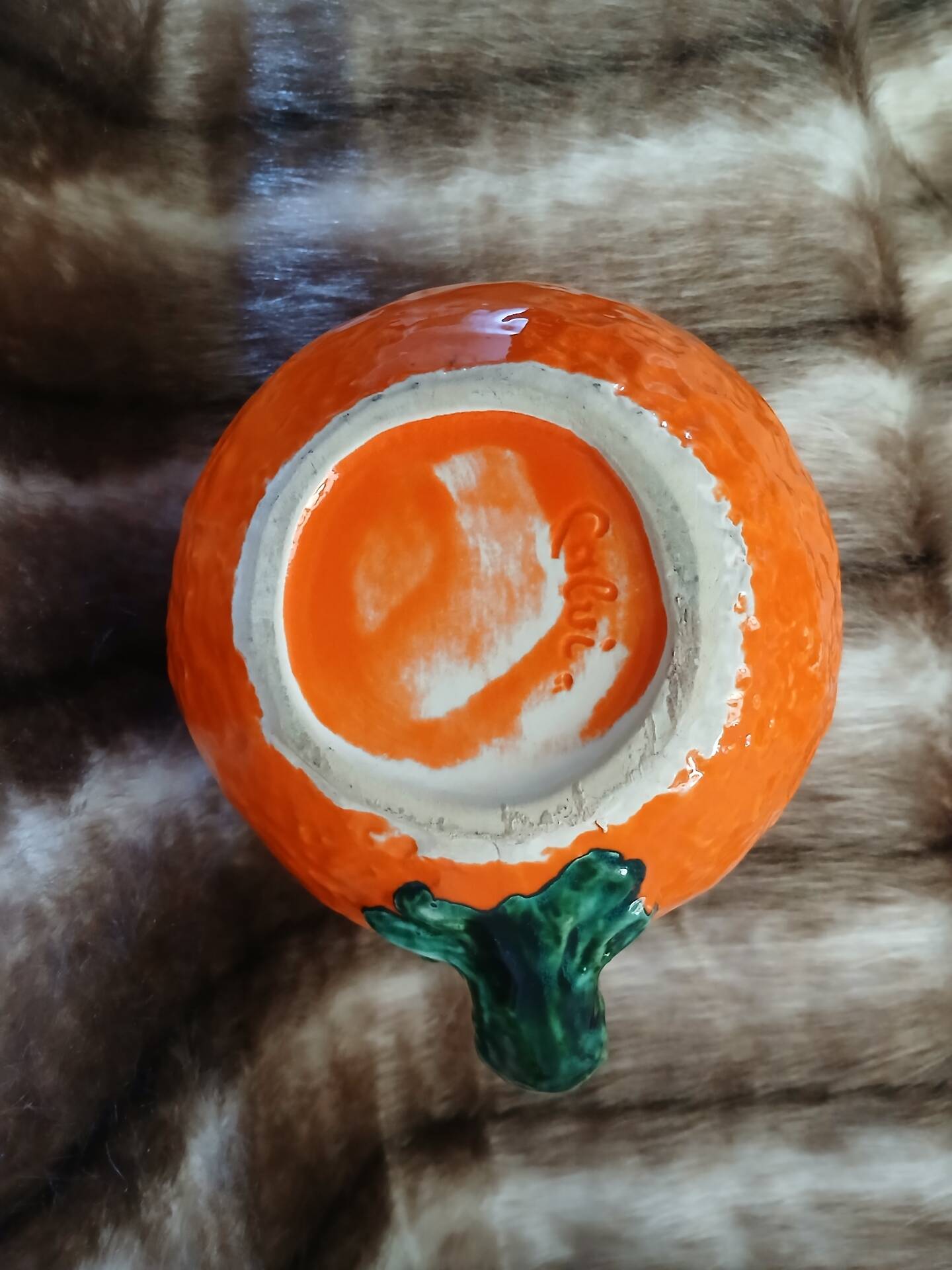 Jug / Carafe in orange barbotine shape