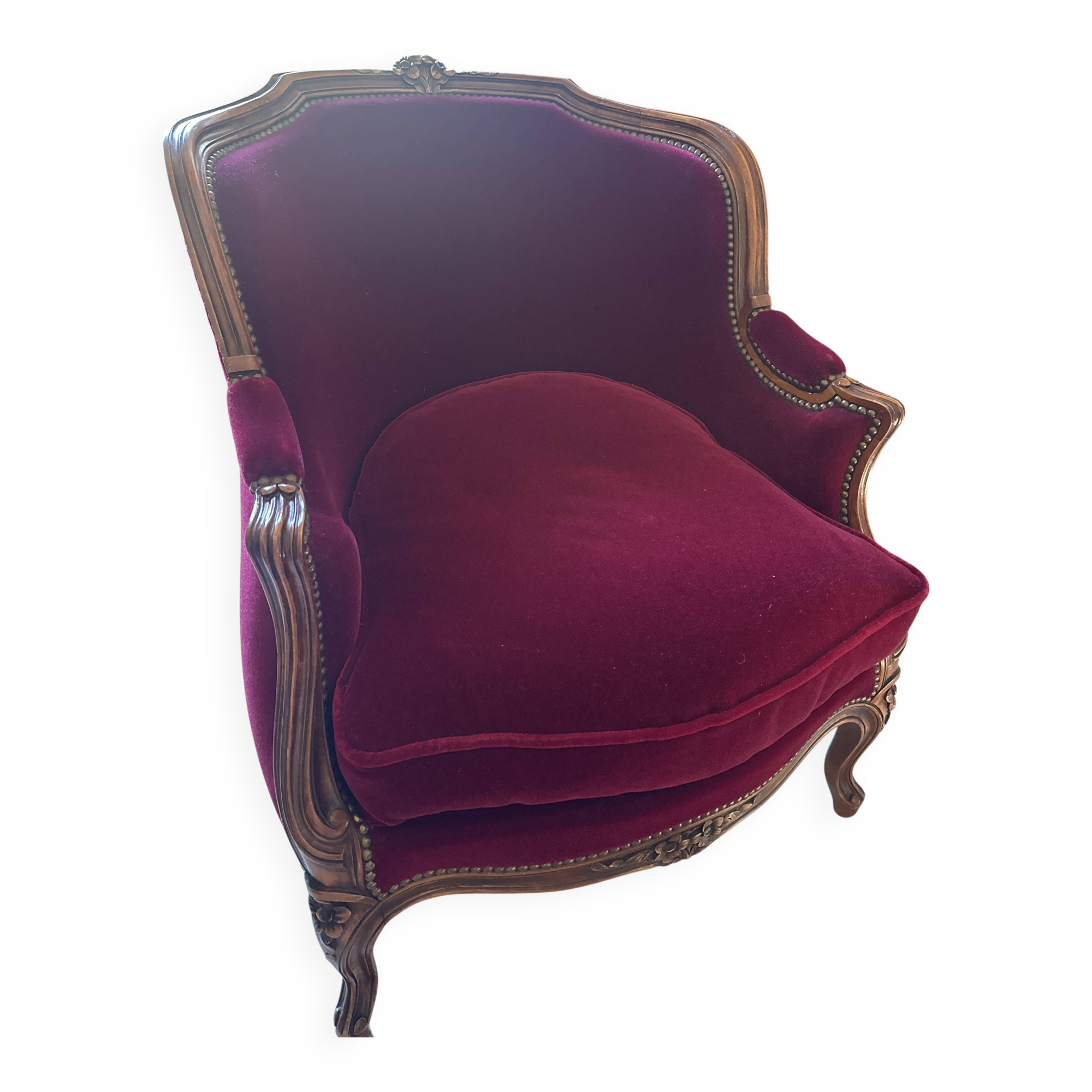 Bergère Gondole armchair in Louis XV style – Bordeaux / Red Velvet