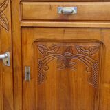 Narrow Art Deco sideboard in light walnut with gray marble top