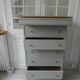 Louis Philippe style chest of drawers, 7 drawers, in verdigris, wooden top