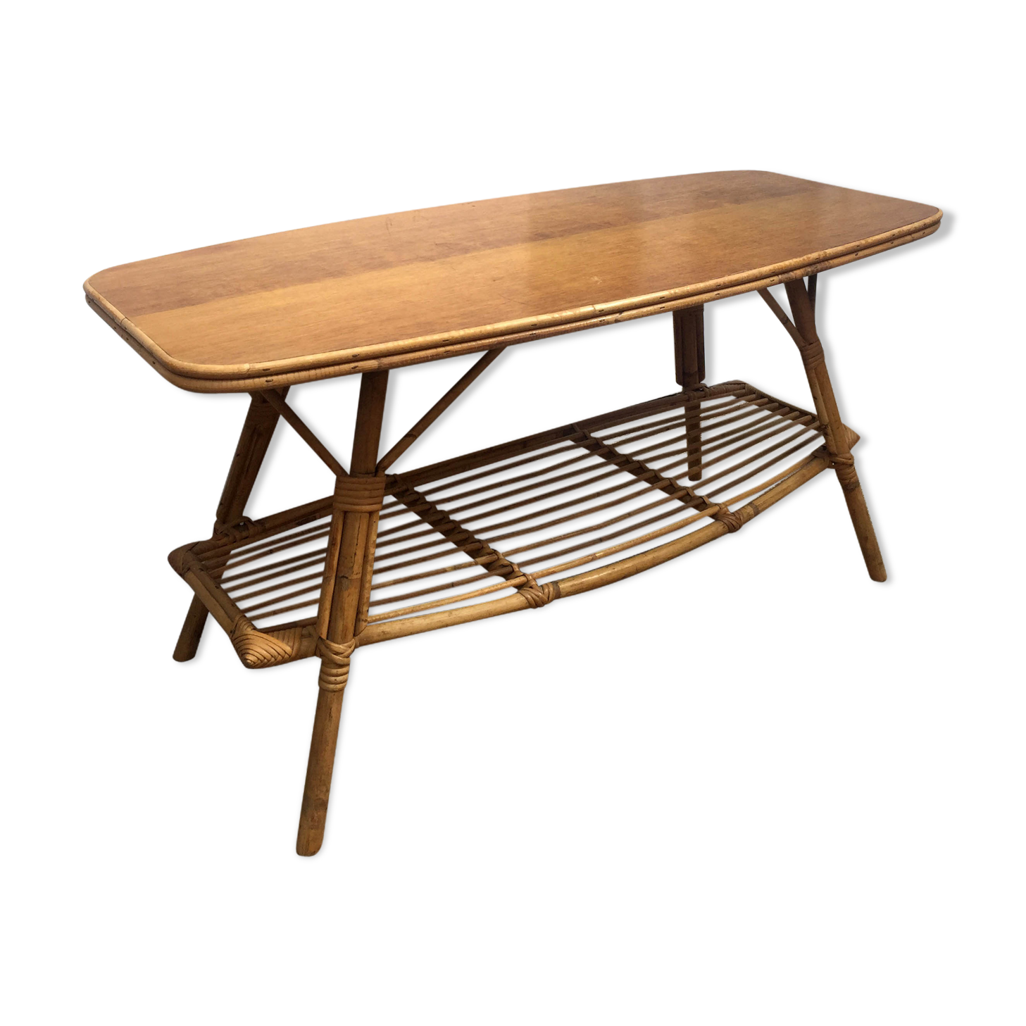 Rattan coffee table and solid wood tray