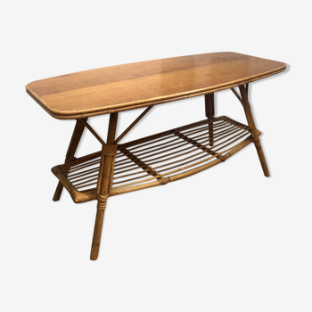 Rattan coffee table and solid wood tray